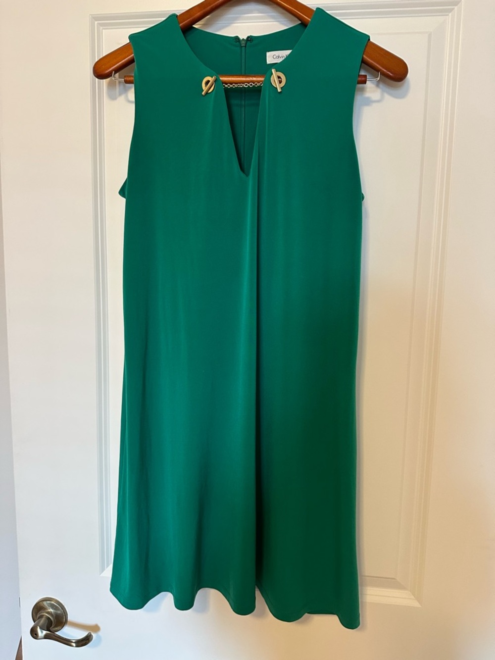 Calvin Klein Green Dress with Gold Toggle Accents